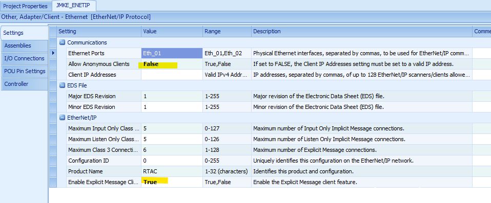 Fig 3 - Required Changes to the default settings