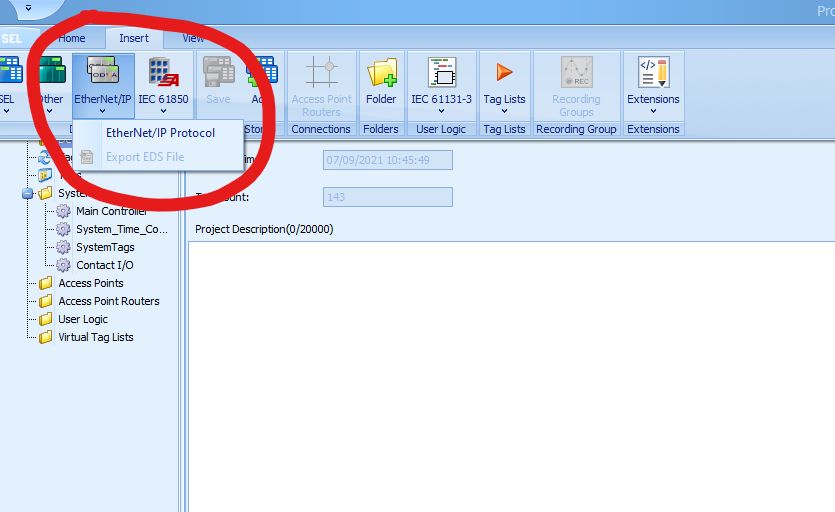 Fig 1 - Click the Ethernet/IP dropdown