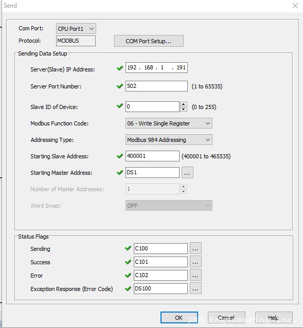 Screenshot of Send block configuration