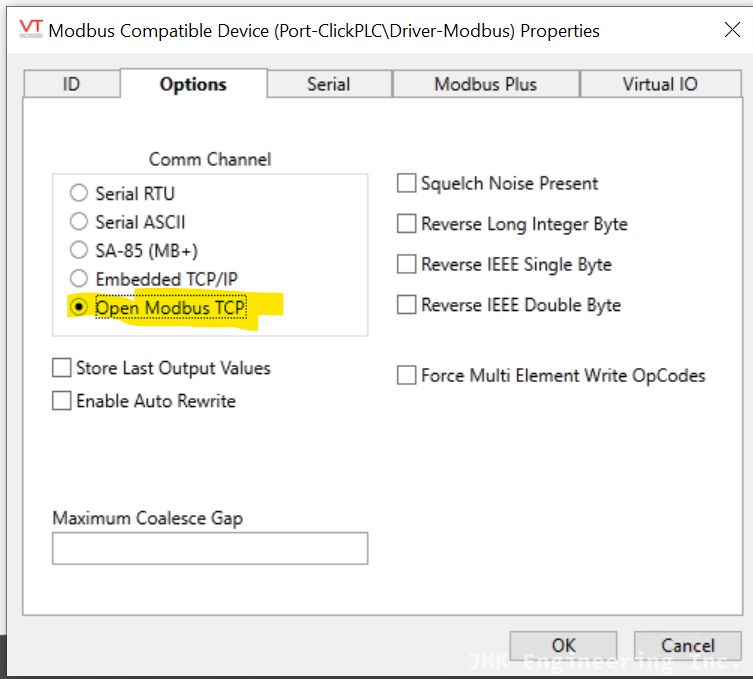 VTScada Modbus TCP configuration