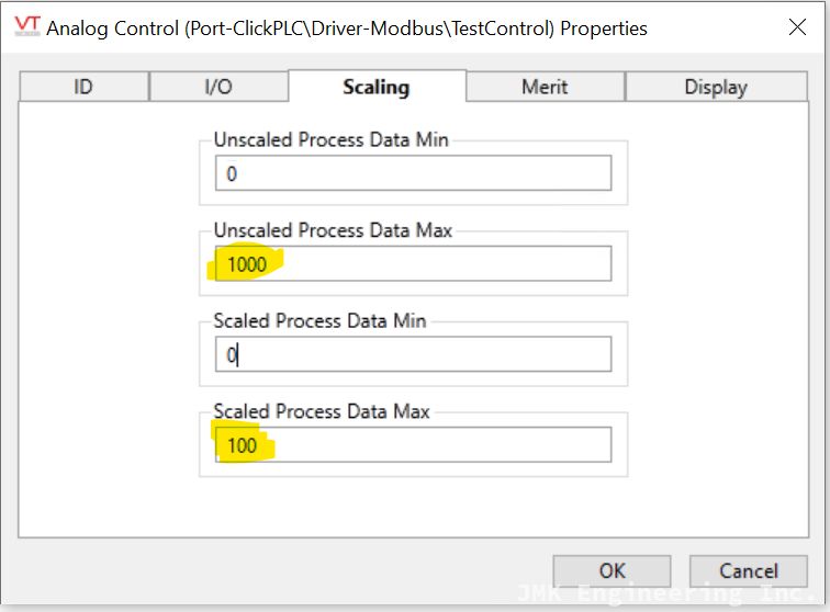 Analog Control tag, Scaling page