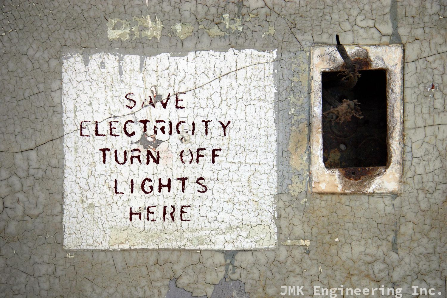 Destroyed electrical outlet and sign